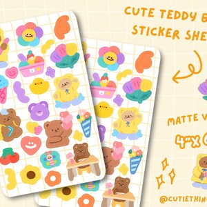 Cute Teddy Bear Sticker Sheet | Pastel Teddy Bears Stickers, Cute Flower and Bear Stickers for Journals and Planners~