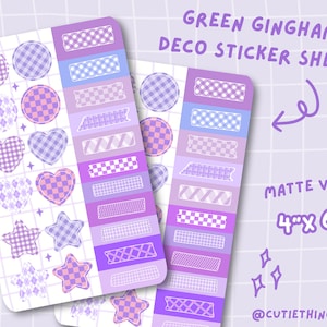 Purple Gingham Deco Sticker Sheet | Purple Stickers, Cute Sticker Sheet, Washi Tape Stickers, Bullet Journal Stickers, Hobonichi Stickers
