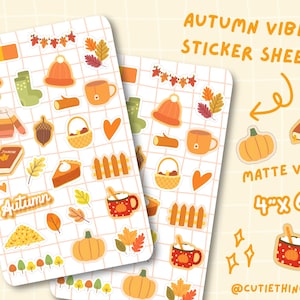 Autumn Vibes Sticker Sheet | Cozycore Fall Stickers, Cute Cottage Core and Fall Leaves Sticker Set for Bullet Journal & Hobonichi Planners!