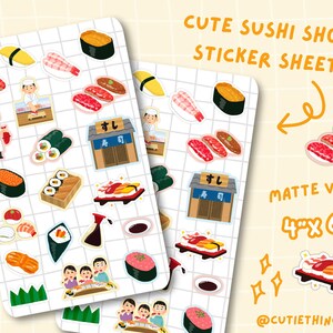 Sushi Shop Sticker Sheet | Cute Food Stickers, Japanese Food Sticker Set for Bullet Journal and Hobonichi Planners! Great gift for foodies~