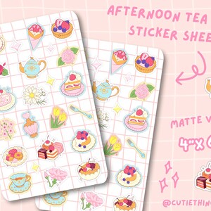 Afternoon Tea Stickers | Snacks and Cakes Sticker Sheet, Cute Journal Stickers, Planner Stickers, Bullet Journal Stickers, Cute Food Sticker