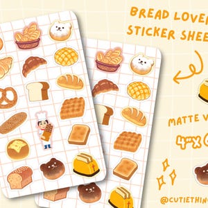 Bread Lover Sticker Sheet | Baking Stickers, Kawaii Food Sticker Set for Bullet Journal and Hobonichi Planners! Bread Stickers