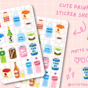 Kawaii Drinks Sticker Sheet | Cute Drinks Stickers, Kawaii Drink Stickers, Planner Stickers, Bullet Journal Stickers, Hobonichi Stickers