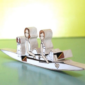 Custom Wedding Cake Topper Couple in Crew/Rowing boat with Separate Boat for Two Pets image 3
