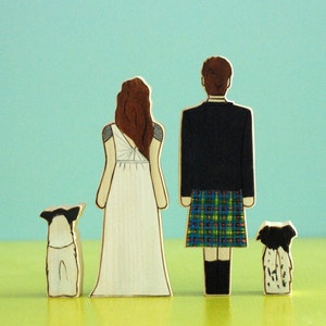 Custom Wedding Cake Topper Couple with Two Pets image 2