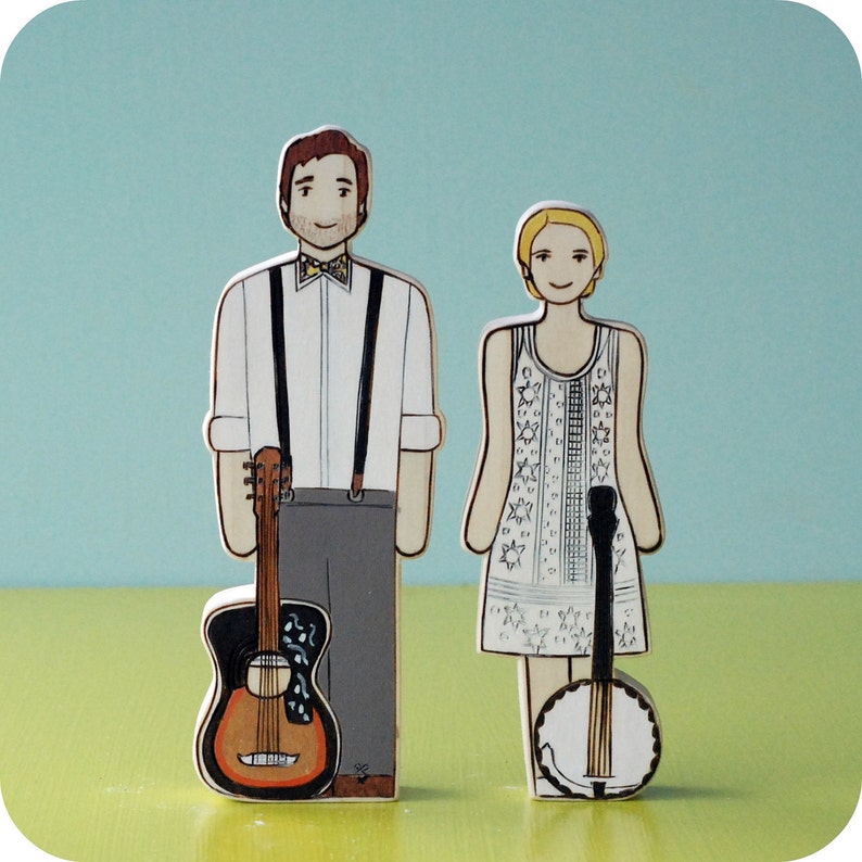 Custom Wedding/Commitment Ceremony Cake Topper Couple with Two Instruments or Objects image 5