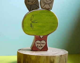 Owl Pair with Personalized Sweetheart Tree Wedding Cake Topper Love Gift