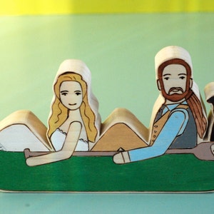 Custom Wedding Cake Topper Couple in Canoe or Kayak with One Pet image 4