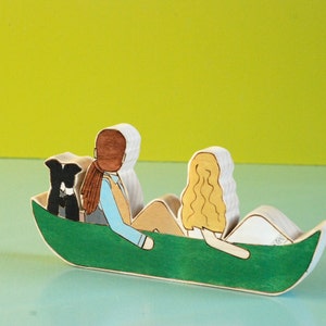 Custom Wedding Cake Topper Couple in Canoe or Kayak with One Pet image 2