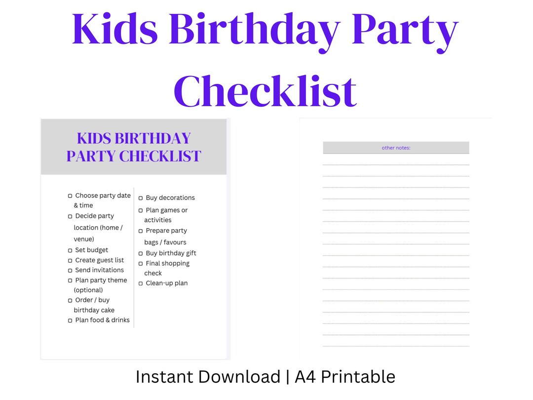 Kids Birthday Party Checklist Printable | Birthday Planning Checklist ...