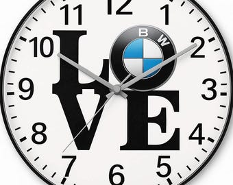 BMW Wall Clock – Silent Movement Curved Glass – BMW M Power Gift for Him – Car Enthusiast Garage Decor – Auto Wall Art for Home & Office