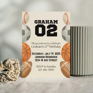 Sports Birthday Invitation | Boys or Girls | Editable Birthday Invite with Football, Soccer, Basketball, Baseball | Instant Download