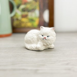 Figurka kota z porcelany vintage - Figurka białego kota - Dekoracja kota vintage - Dekoracja półki na drobiazgi w kolorze białym vintage