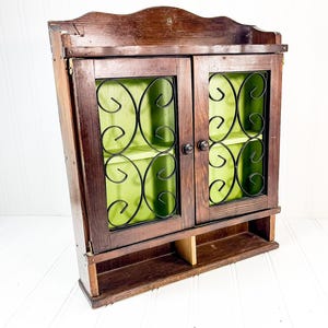 Vintage Wooden Shadow Box - Curio Wall Hanging - Green Curio Display Cabinet