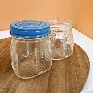 Vintage Osterizer Blend N Store Jars: Textured Glass, Teal Blue Lid - Set of 2