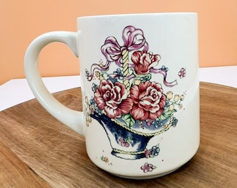 Vintage Floral Coffee Mug - 1980s Flower Cup