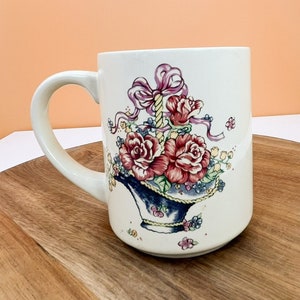 Vintage Floral Coffee Mug - 1980s Flower Cup