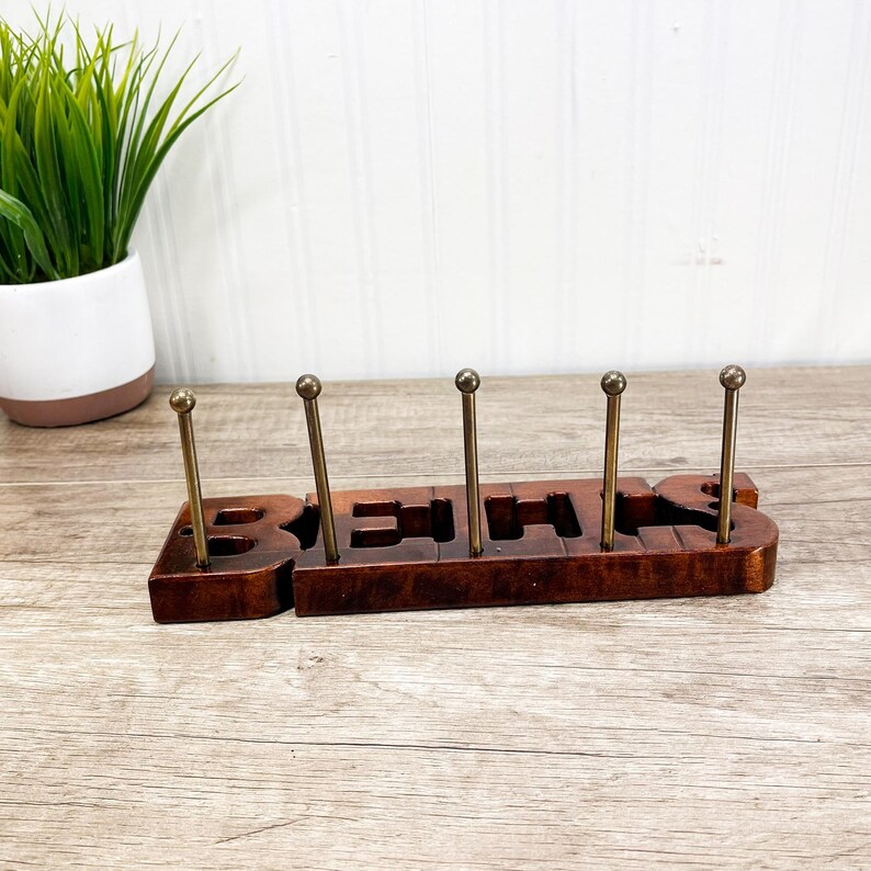 Vintage Wooden Belt Rack: 5 Brass Pegs - Etsy