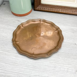 Mid 1900&#39;s Hammered Copper Plate, Embossed 8.5&quot; Copper Platter