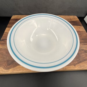 Vintage Pyrex Teal Blue Bands Milk Glass Bowl - PYR7 Pyrex Corning Restaurant Dishes - Teal Blue and White Pyrex Dishes