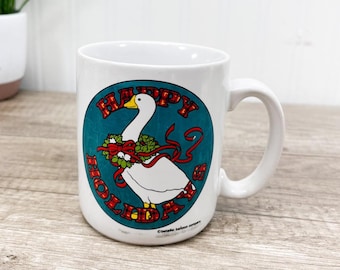 Vintage Christmas Goose Coffee Mug, Happy Holidays Cup