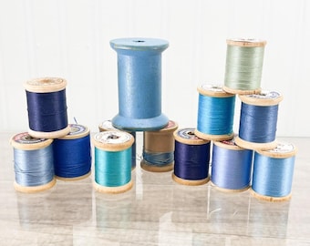Vintage Wooden Sewing Spools - 1950s Craft Supply Lot of 13
