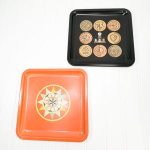 Midcentury Modern Vintage Metal Tray Set of 2 - Orange Metal Tray - Vintage Black Tray