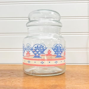 1980s Country Basket Jar - Country Canister Jar - Blue and Pink Candy Jar Canister