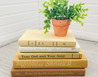 Pila de libros vintage en tonos neutros: libros retro para decorar - Decoración de libros apilados en tonos pastel