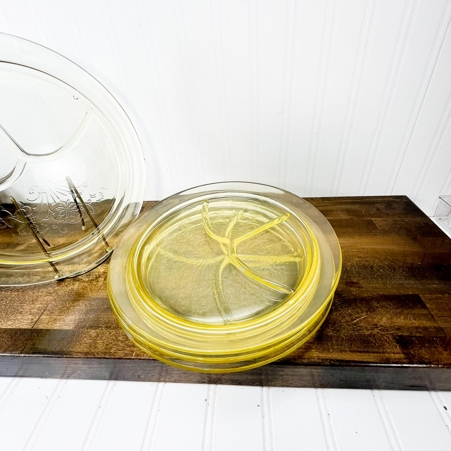 Vintage Yellow Depression Glass Divider Plate Set of 4: Anchor