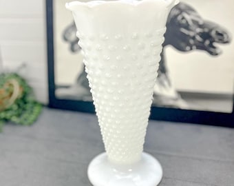 Vintage Anchor Hocking Hobnail Milk Glass Vase - Pedestal Planter
