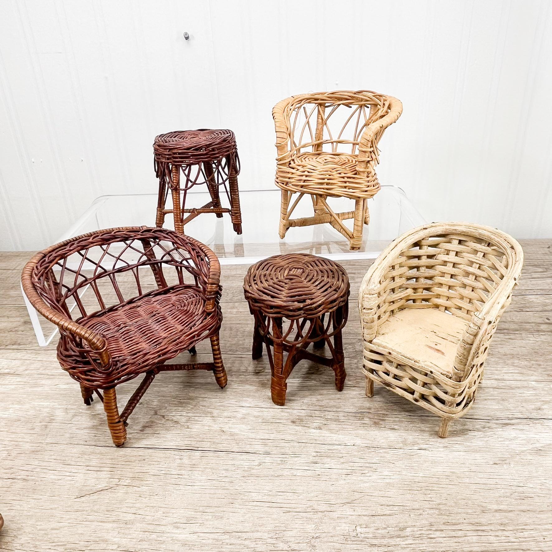 ヴィンテージ ウィッカー ドール家具 - 1980年代 ラタン 2脚セット