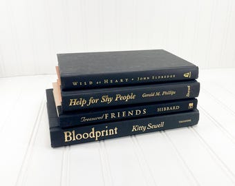 Livres décoratifs noirs avec texte doré - Déco de livre vintage (8-10 pouces)