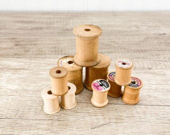 Vintage Wooden Sewing Spools - 1950s Craft Supply Lot of 10
