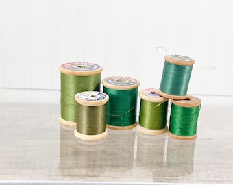 Vintage Wooden Sewing Spools - 1950s Craft Supply Lot of 6