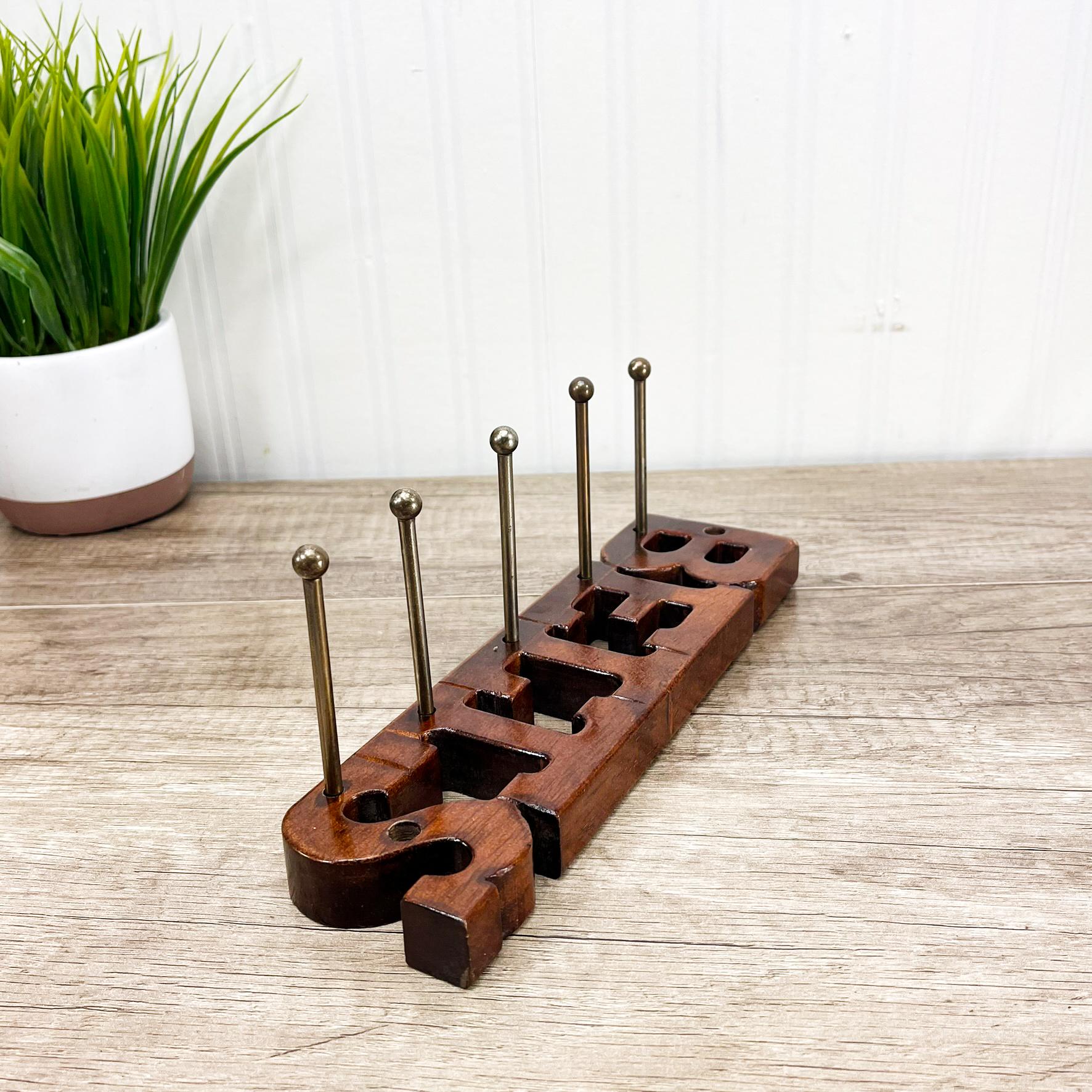 Vintage Wooden Belt Rack: 5 Brass Pegs - Etsy