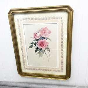 Vintage Floral Still Life Print in Thin Gold Frame