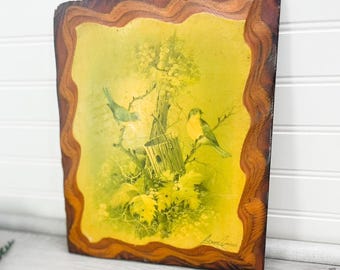 Vintage Goldfinch Bird Picture on Wood Wall Decor