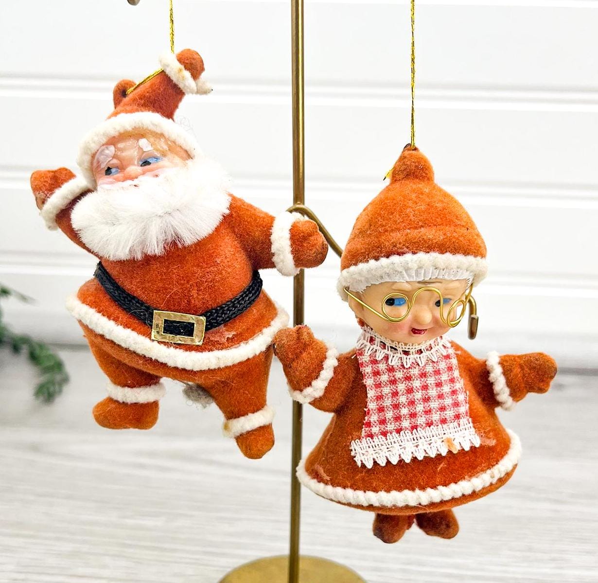 ヴィンテージ フロック加工 サンタ＆ミセス クラウス オーナメント