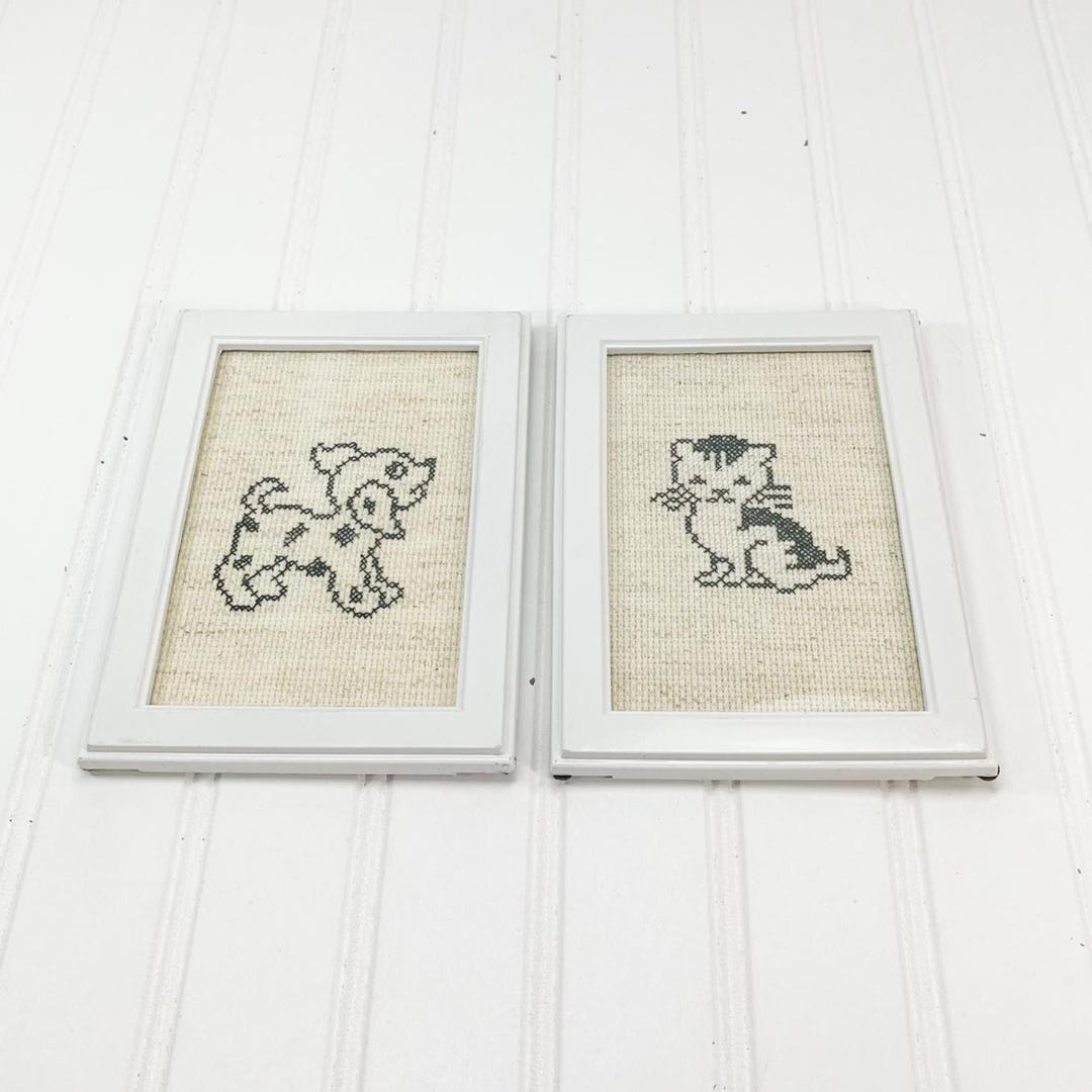 Vintage Cat & Dog Cross Stitch Wall Art - Needlecraft Set - Etsy