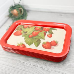 Vintage Strawberry Serving Tray Set of 8 - Strawberry Metal Tray - Metal Fruit Tray