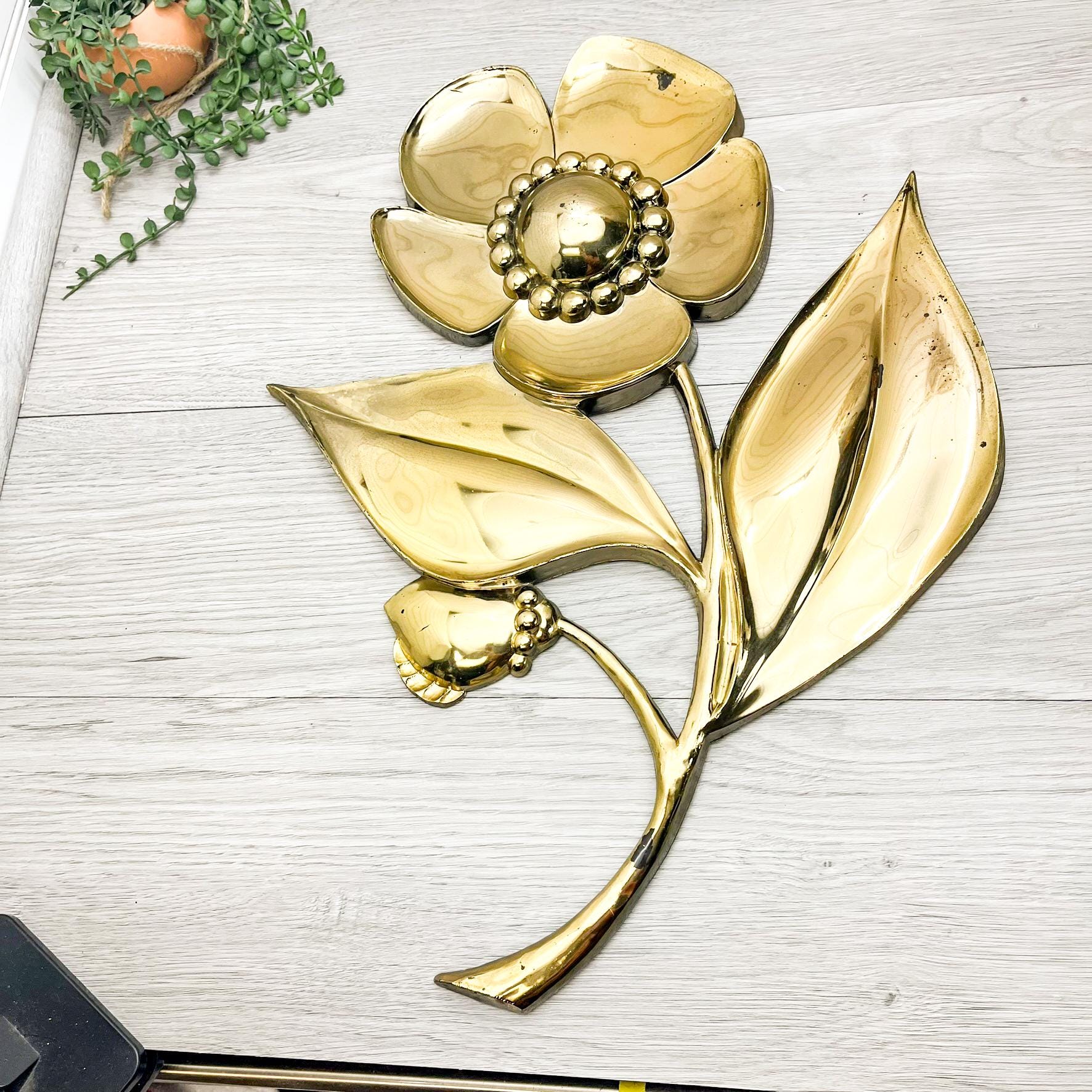 Vintage Syroco Faux Brass Flower Wall Decor - Mid-century Modern