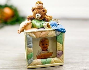 Vintage Musical Baby Photo Cube: Teddy Bear Nursery Decor