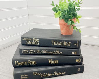 Black & Gold Decorative Book Stack: Goth Bookshelf Decor
