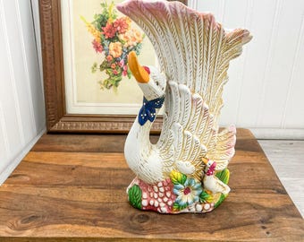ヴィンテージ セラミック スワン 花瓶 プランター：White Goose Decor