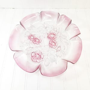 Large Frosted Pink Crystal Serving Platter - Mikasa Rosella Floral Plate