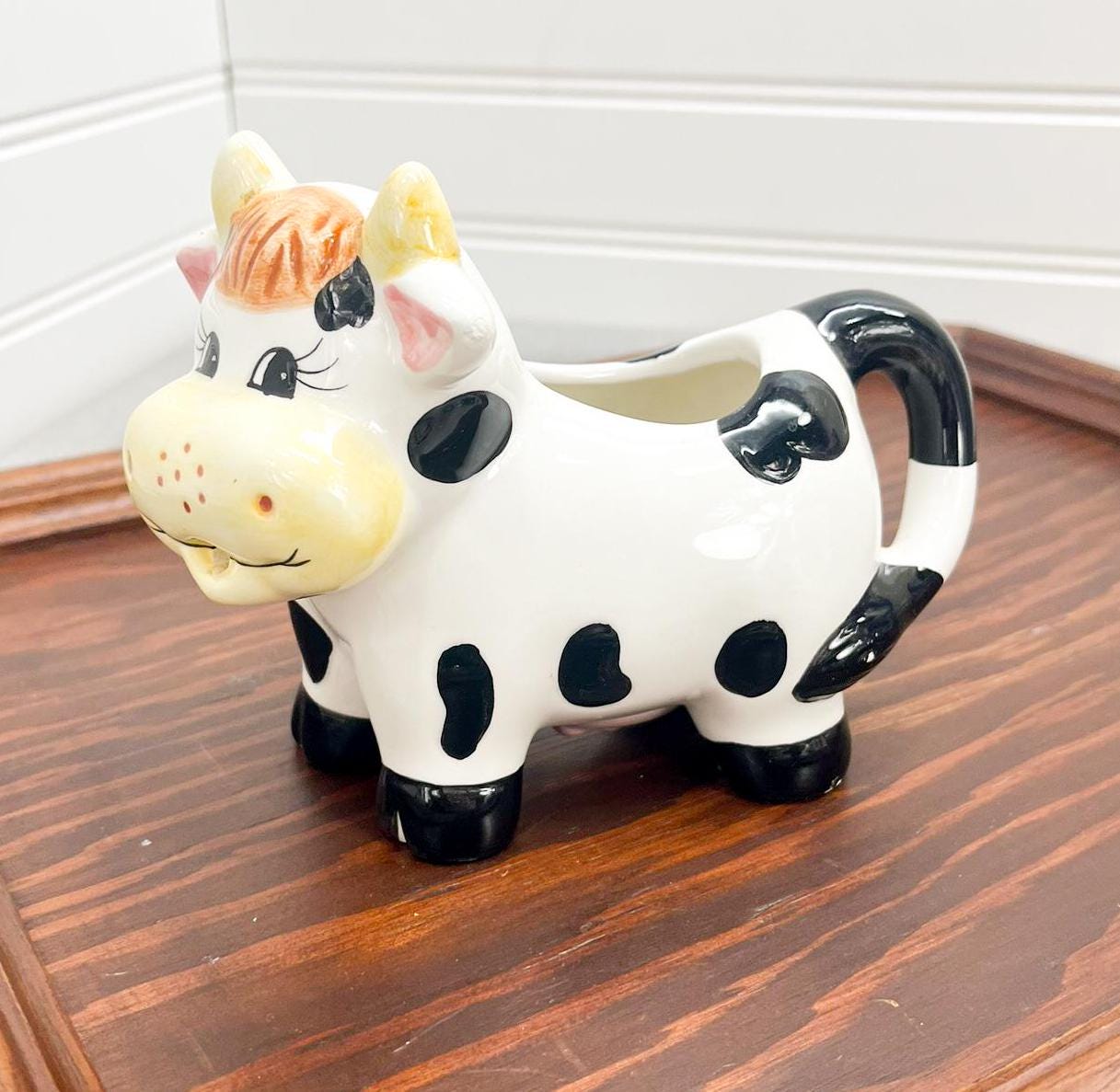 Kitschy Cow Creamer Holder - Country Farmhouse Cow Decor - Black and White Cow Kitchen Decor
