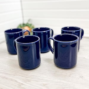 Vintage Cobalt Blue Coffee Mug Set of 5, Cobalt Coffee Cup, Soup Mugs