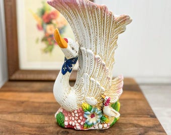 ヴィンテージ セラミック スワン 花瓶 プランター：White Goose Decor