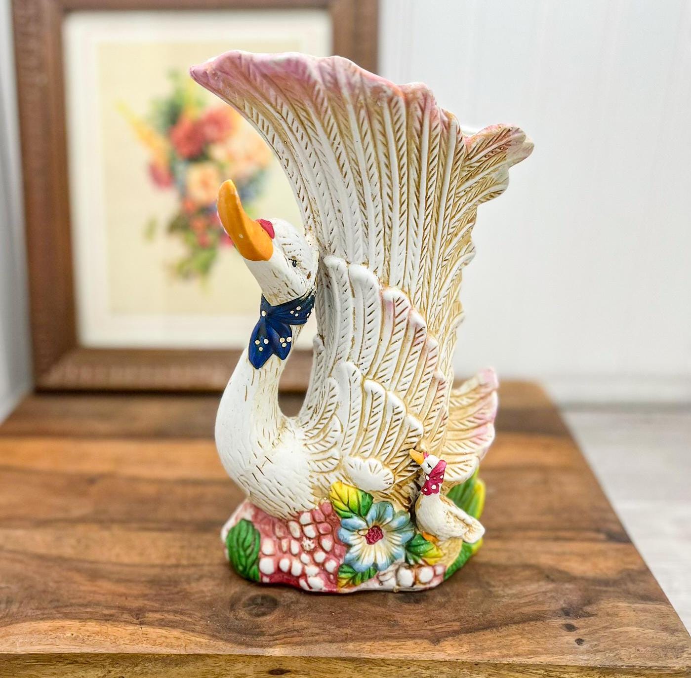 ヴィンテージ セラミック スワン 花瓶 プランター：White Goose Decor